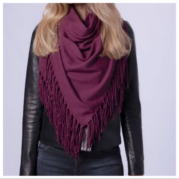 CASHMERE WINE FRINGE SCARF/SHAWL OVERSIZED - Picture 1 of 5